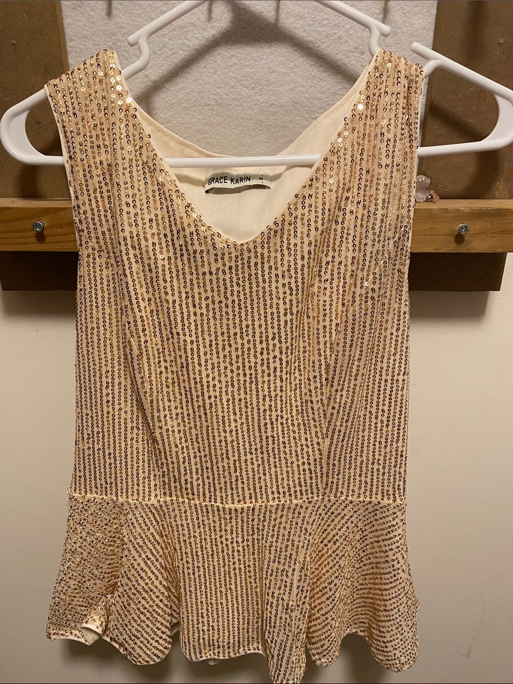 Grace Karin Champagne Sequin Peplum Mini Dress